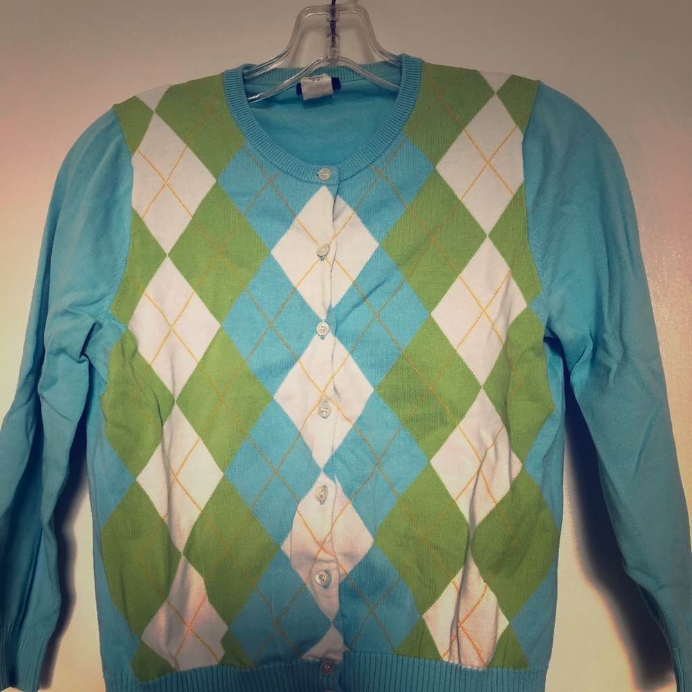 J Crew Cotton Argyle Cardigan